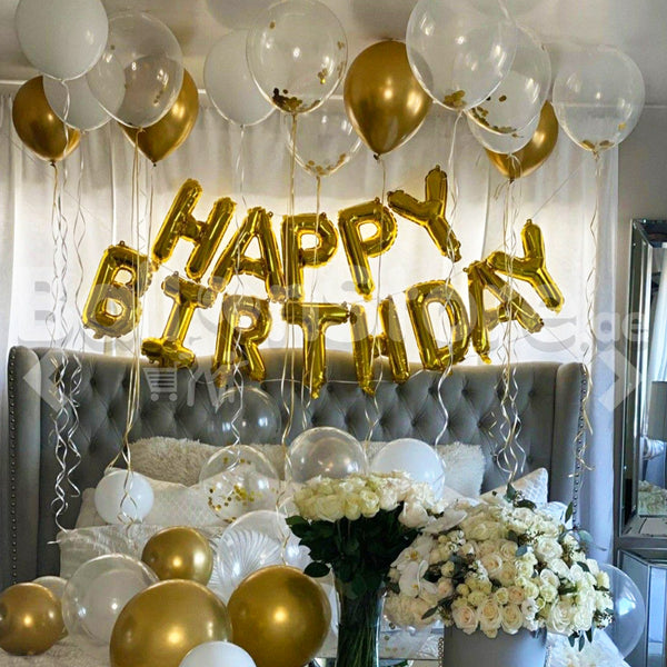 Gold and White with Roses  Party Set-up Balloon & Flower Set