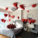 Love Red Heart Foil, Bubble Helium Balloons and Red Roses Flower Arrangement - Balloons & Flowers Combo