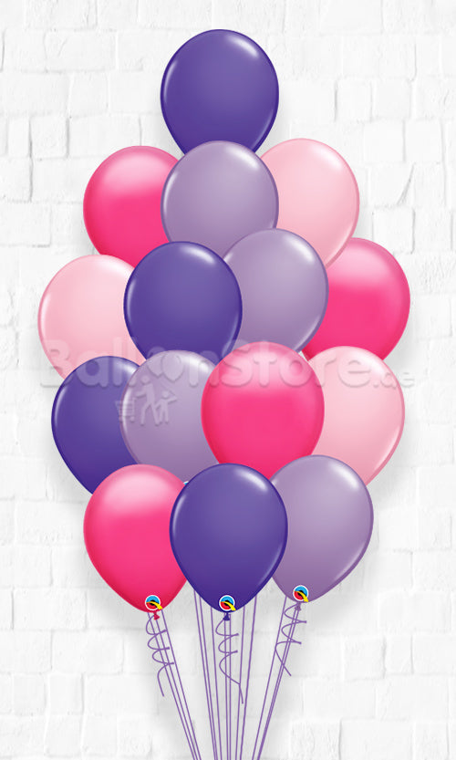 15 Pink, Wildberry, Lilac and Purple Violet Standard Balloon Bouquet - 15count