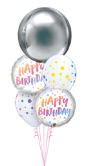 Birthday Rainbow Dots Silver Orbz Balloons