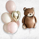 BrownTeddy Golden Heart and Pastel Latex Balloon Set