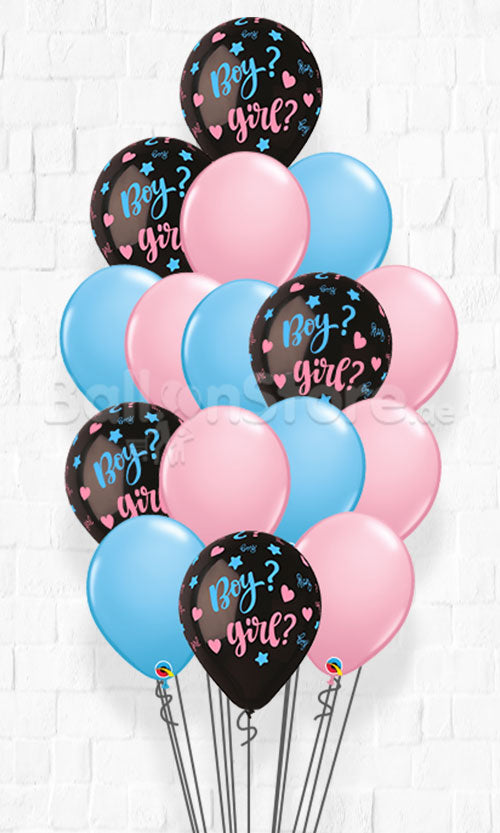 Boy or Girl Black, Pink & Blue Gender Reveal Balloon Bouquet on a Holder - TOPPER Balloons - 1piece With Confetti