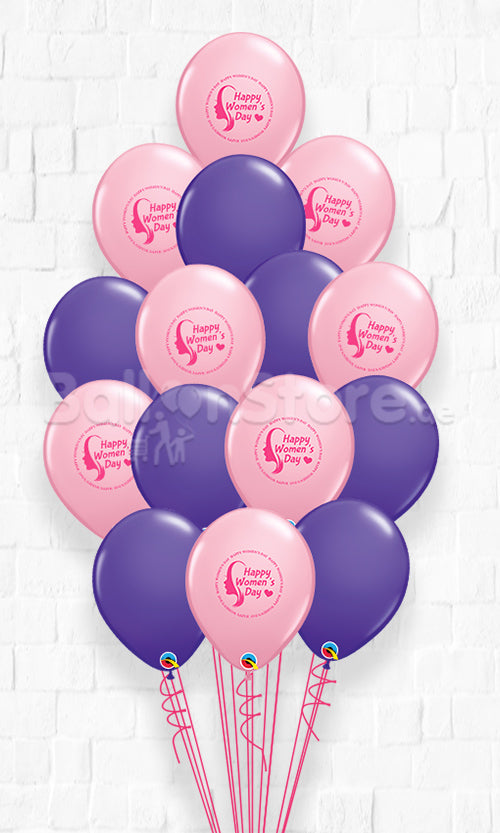 International Women's Day Pink And Purple Violet Latex Balloon Bouquet - 15count