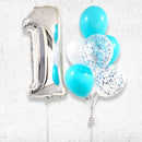 Any Number Silver and Blue Confetti Balloon Bouquet