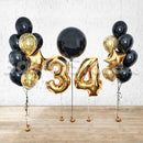 Any 2 Number Black & Gold Classic Custom Text Balloon Set PRE-ORDER 1DAY In Advance