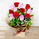 12 Mixed Pink & Red Roses Simple Arrangement - valentine fresh flower arrangements Dubai