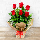 Half Dozen Red Roses Simple Arrangement - 6Roses - - Valentines Day Balloons delivery