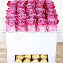25 Purple Fresh Roses Arrangement with Ferrero Chocolate