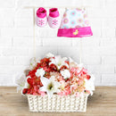 New Born Fresh Flower Arrangement with Baby Boots & Cap INCLUDED - PINK