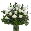 Dozen of White Roses Fresh Flower on a Glass Vase