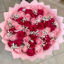 Love & Romance Pink Red Roses Fresh Flower Hand Bouquet - Valentine Bouquet Delivery UAE