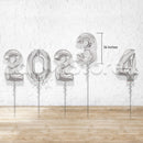 2024 & 5 Large Number Foil Metallic SILVER Balloons - HELIUM FILLED