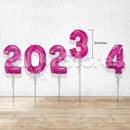 2023 & 4 Large Number Foil Metallic MAGENTA Balloons - HELIUM FILLED