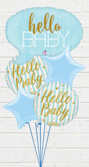 Hello Baby Blue stripes balloon bouquet with weight