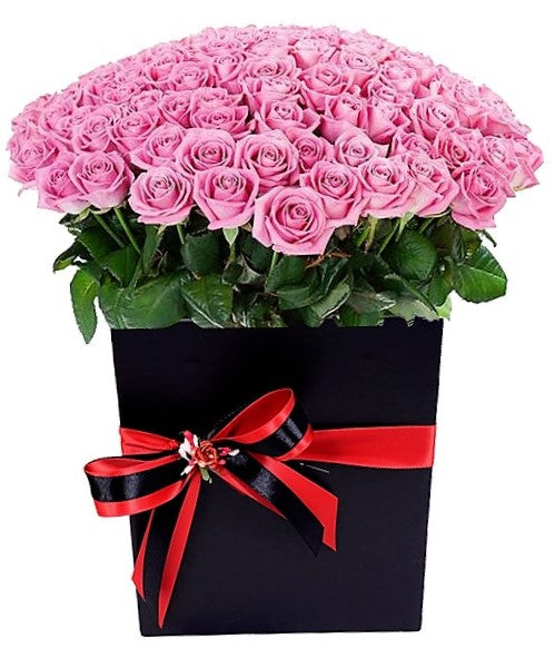 51 Pink Roses in Black Box