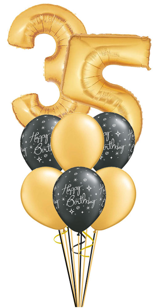 Black Bday Sparkles, Gold any Number Balloons With Weight