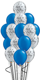15Pcs Dark Blue & Silver Sparkling Birthday Balloons WITH WEIGHT