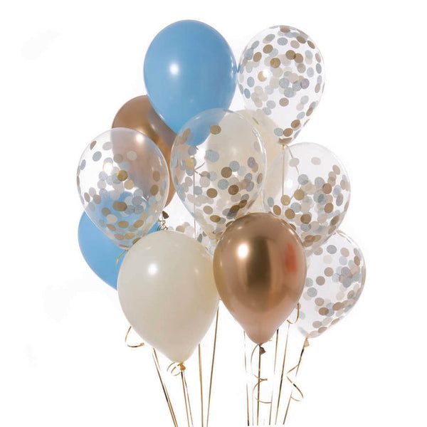 Blue and Gold Confetti Balloons