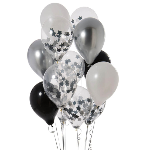 Black and Silver Confetti Balloons