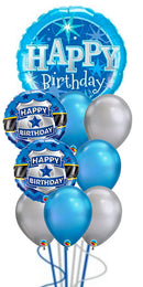Jumbo Birthday Sparkle Blue and Badge with Chrome Big Bouquet