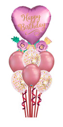 Birthday Satin Hearts Chrome and Confetti Balloon Bouquet With Weight
