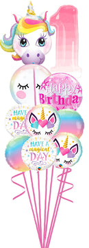 Any Number Magical Day Unicorn Eyelashes 1st Birthday Pink Ombre Big Bouquet - (NO OMBRE NUMBER Available)