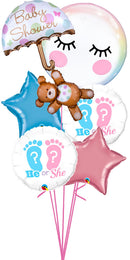 Baby Shower Umbrella & Bear and Eyelashes Chrome Star Bouquet