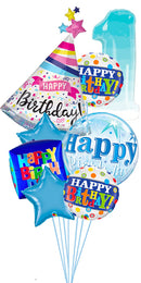 HBD Sparkle Banner 1st Birthday Blue Ombre Big Bouquet