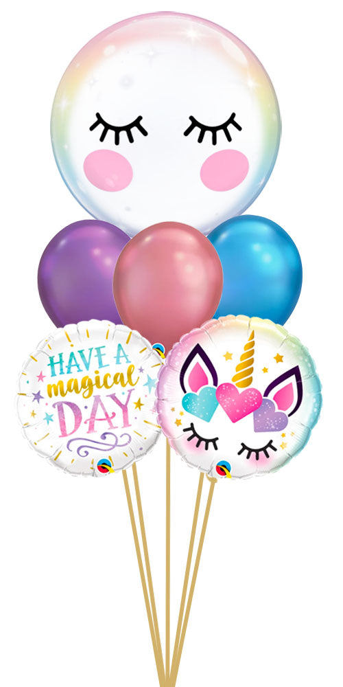 Eyelashes and Unicorn Have a Magical Day Chrome Bouquet Topper NOT Available (Can we replace with Pink Birthday Bubbles)