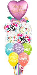 Birthday Satin Hearts Love You Mom Balloon Bouquet