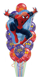 Pale Blue & Ruby Birthday Lit Candles Design with Jumbo Spider Man With Weight