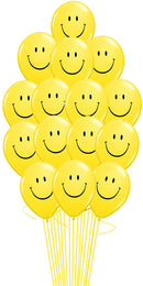 Yellow Smiley Face Balloon Bouquet- 15 pcs. with weight