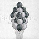 Elegant Black Sparkle Chrome Silver Birthday Balloon Bouquet - 15count