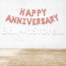 16" HAPPY ANNIVERSARY Alphabet Foil Balloons Banner - ROSEGOLD- Air-Filled - NON FLYING / NO HELIUM