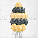 Elegant Black Birthday Sparkles Gold Polka Balloons Bouquet - 15count