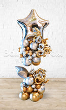 CLOUD Chrome Organic Roman Pillar with Jumbo STAR as topper Balloon Arrangement PRE-ORDER 1DAY In Advance