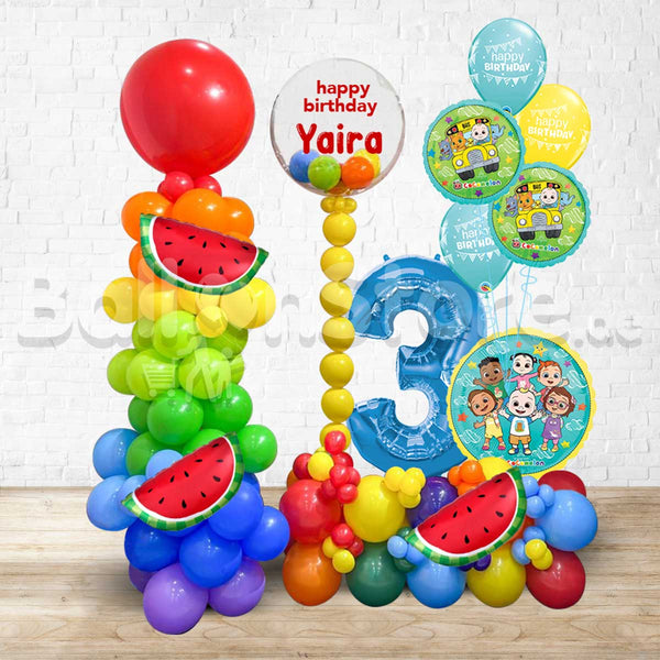 Any Number CocoMelon Mini Deco Birthday Balloon Arrangement with Custom Text