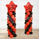 Custom Text / Logo Red Polka & Black Standard Balloon Pillar with 30inches Star Foil as topper - Pre Order / Logo Subject for Approval if Possible