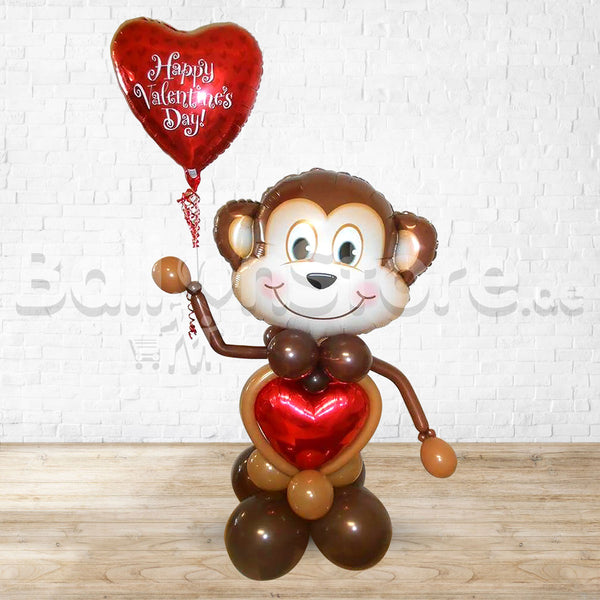 Heartly Monkey inLove to you Valentines Balloon Arrangement Jungle Safari