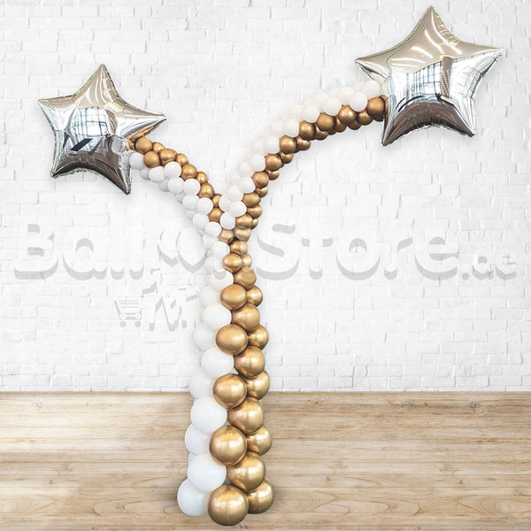 Twin Pillar Chrome Ascending Balloon Pillar with Jumbo STAR as topper Balloon Arrangement / Can be Personalized (Call or Message us at +971507256231)
