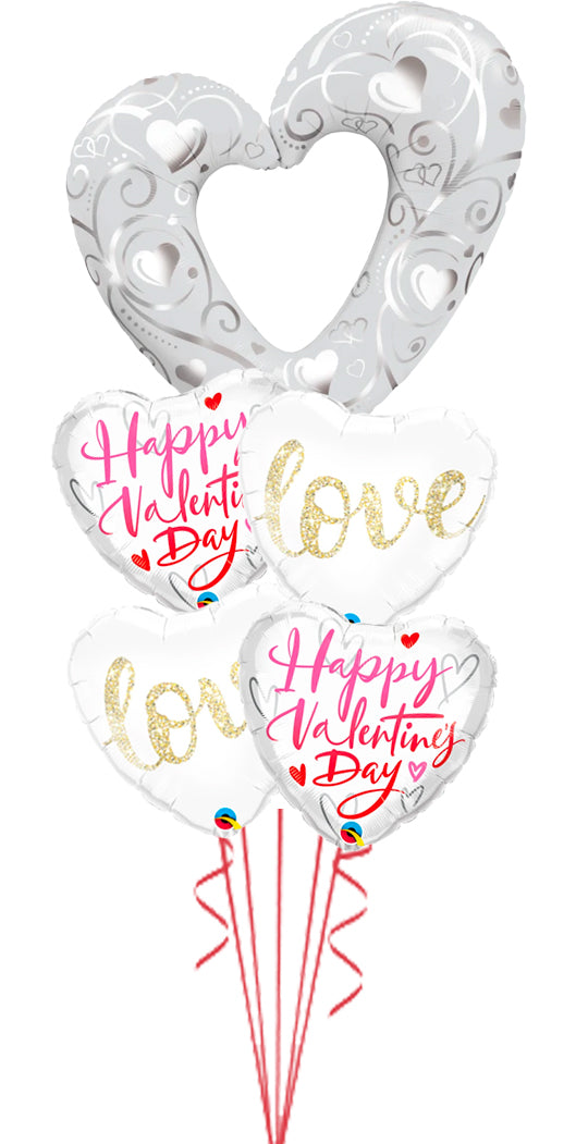 Hearts & Filigree Pearl White Valentines Day Casual Balloon Bouquet