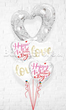 Hearts & Filigree Pearl White Valentines Day Casual Balloon Bouquet