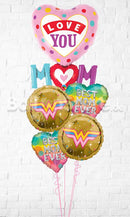 Love You Wonder Woman Best M-O-M All Foil Balloon Bouquet