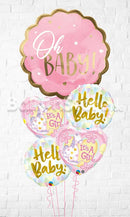 Baby Girl Pink Hello Baby Balloon Bouquet with weight