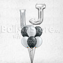 Any Two Letter Black Bday Sparkles Silver Balloon Bouquet With Weight