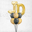 Any Two Letter Black Birthday Gold Balloon Bouquet
