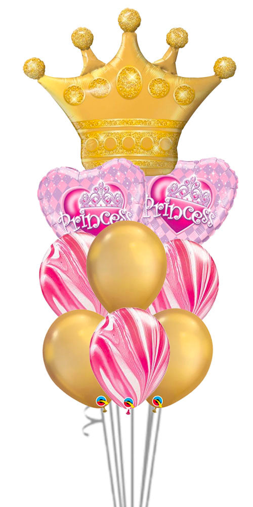 Golden Crown Princess Tiara Birthday Chrome and Agate Balloon Bouquet