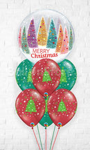 Christmas Trees Stars Swirls & SnowFlakes Bubble Balloon Bouquet With Weight