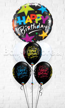 Jumbo Birthday Brilliant Stars Black Blast Wrap Balloon Bouquet