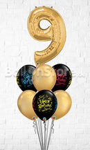 Any Number Birthday! Blast Wrap Gold Balloon Bouquet